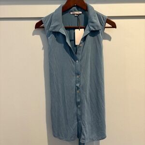 NWT GREEN ENVELOPE Los Angeles Sleeveless Collared Tie Waist Top Large Luxe Soft